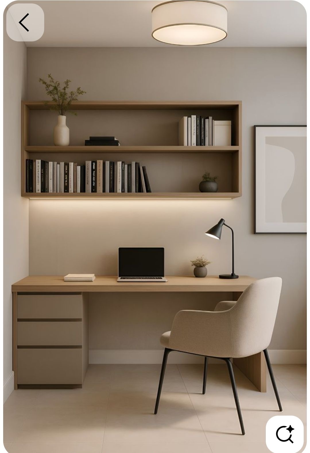 Minimalist study table with floating shelf
